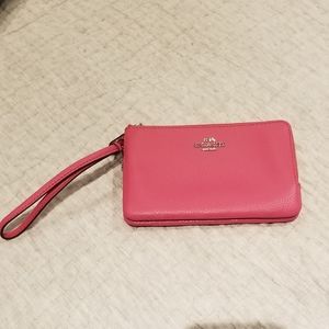 Pink coach double zipped pouch